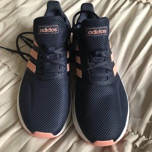 ADIDAS navy blue & pink sneakers, wore once. Size 8.5.